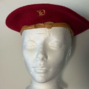 Diesel Red Beret with Brown Leather Trim